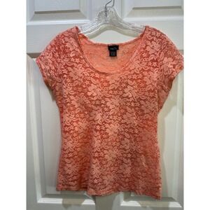 Rue 21 Coral Lace Overlay Short Sleeve Top Women's Size Large Y2K Cottagecore